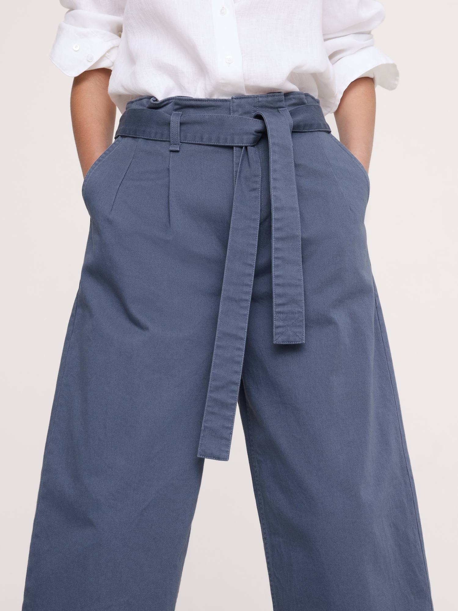 Image number 8 showing, High-Rise Straight-Leg Paperbag Pant