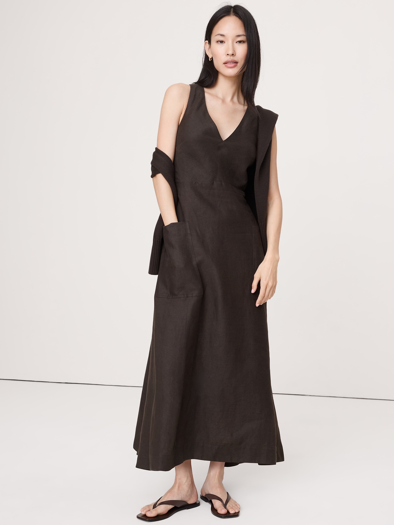 Женское платье Banana Republic Linen Pocket Maxi, цвет: Brownstone — фото 3