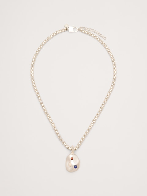 Gem Studed Oval Pendant Necklace