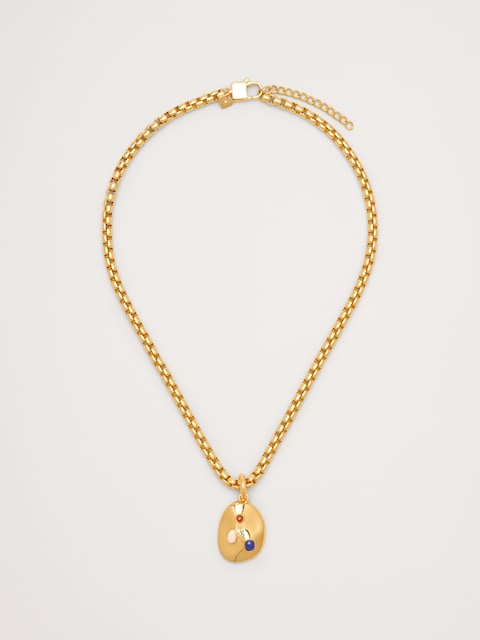 Gem Studed Oval Pendant Necklace