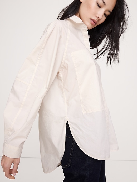 Oversized Cotton Poplin Utility Pocket Shirt