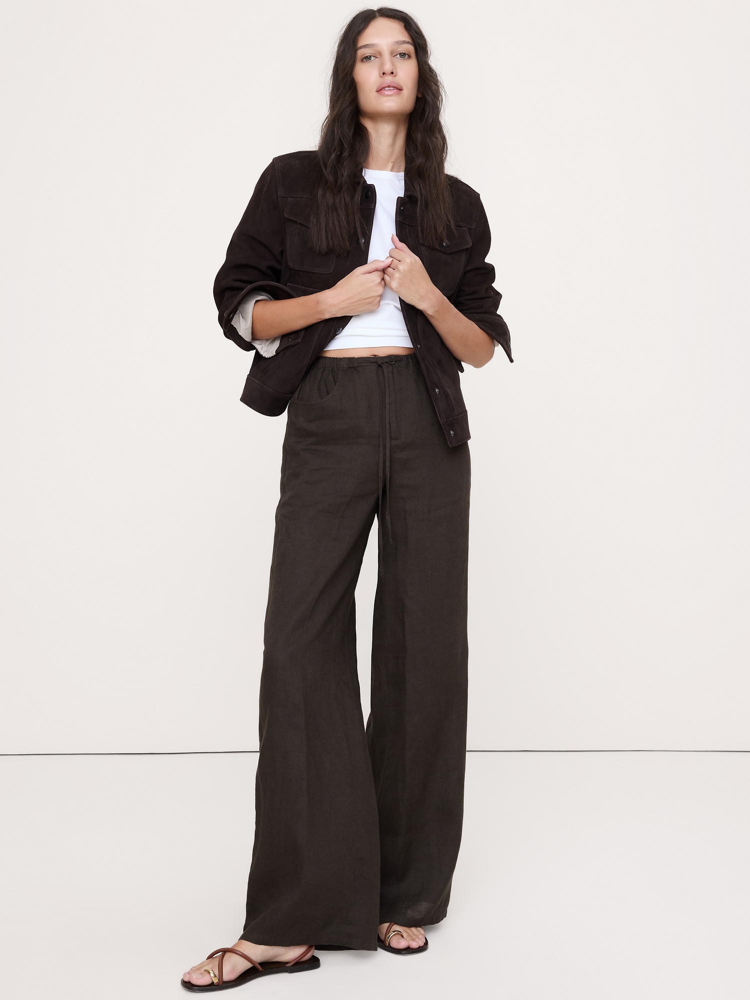 The Studio Wide-Leg Drawstring Pant in Linen