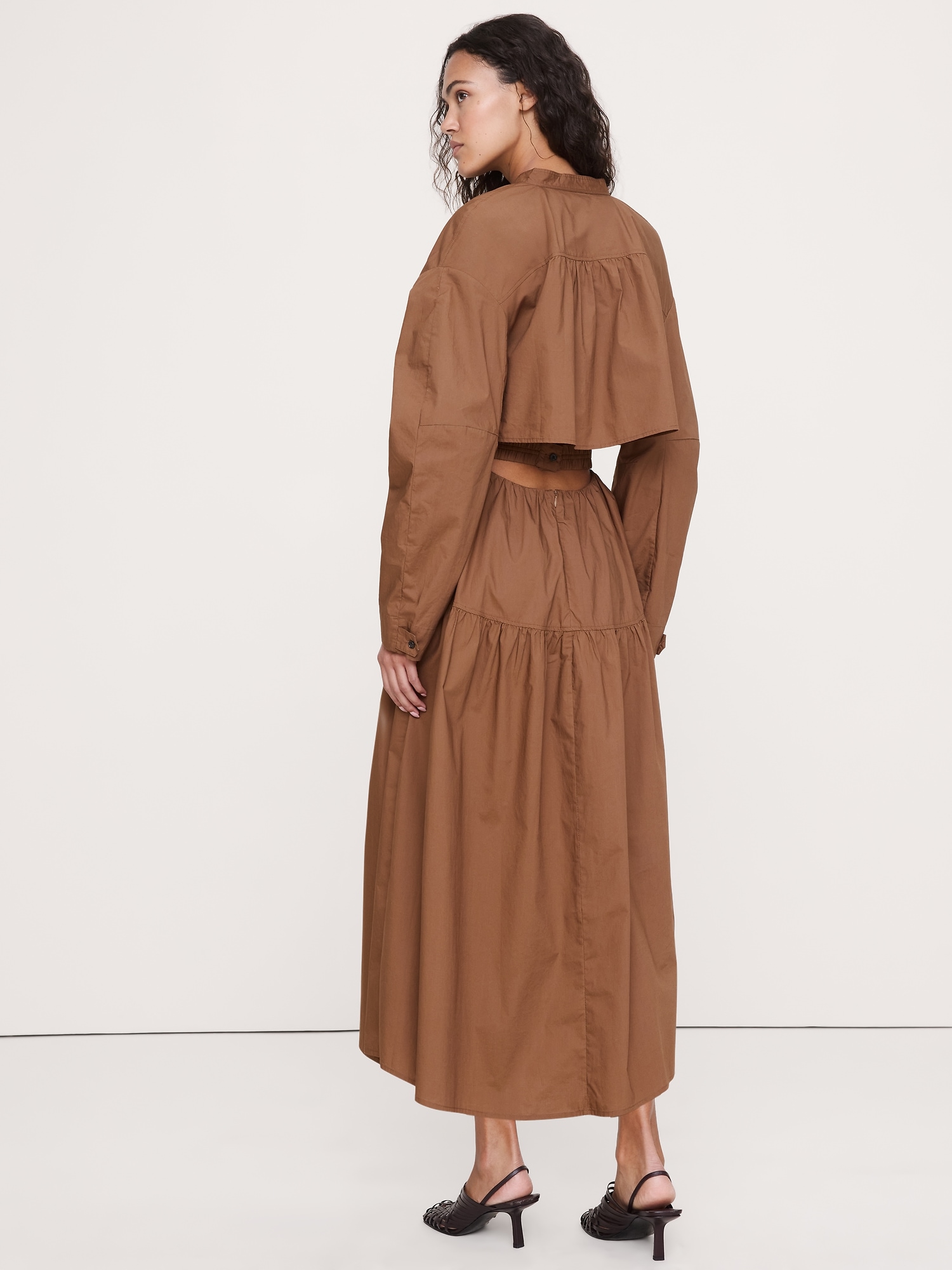 Image number 3 showing, Cotton Poplin Midi Shirt Dress with Open Back