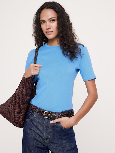 Airy Cotton Elbow-Sleeve T-Shirt