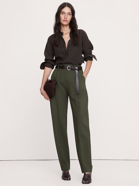 High-Rise Slim Drapey Ponte Pull-On Pant