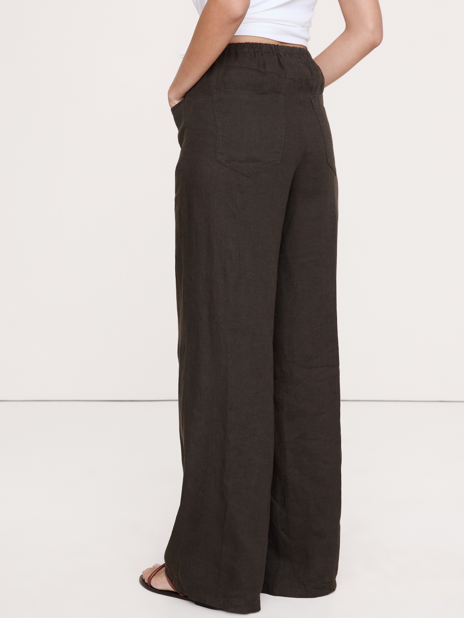 Image number 3 showing, The Studio Wide-Leg Drawstring Pant in Linen