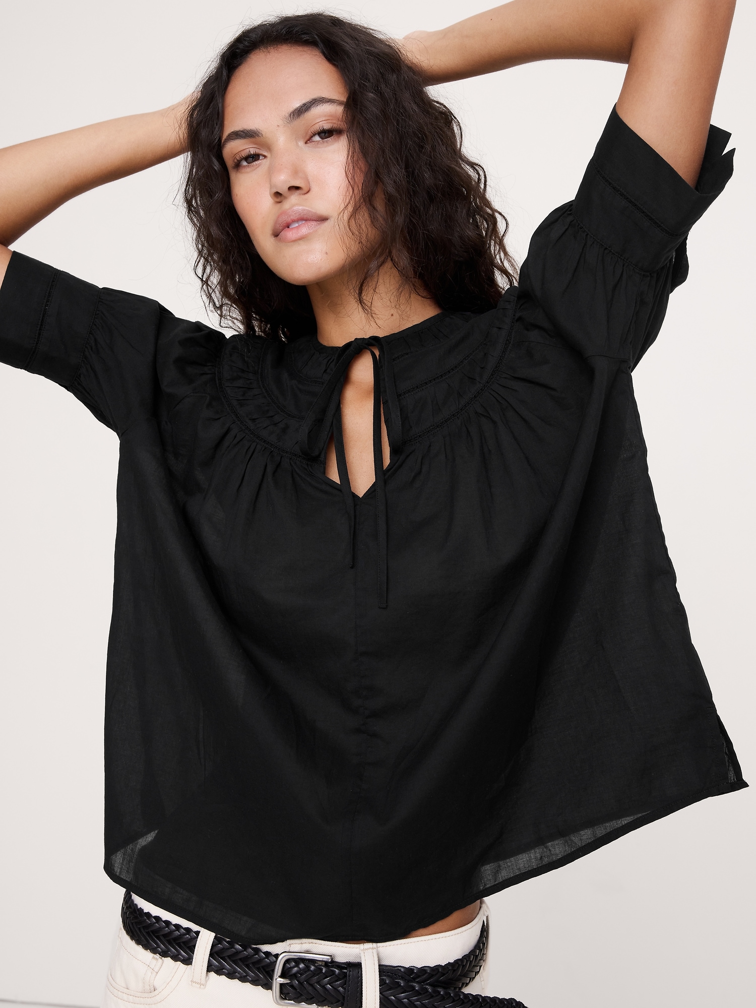 Image number 6 showing, Lightweight Cotton Inset Lace Top