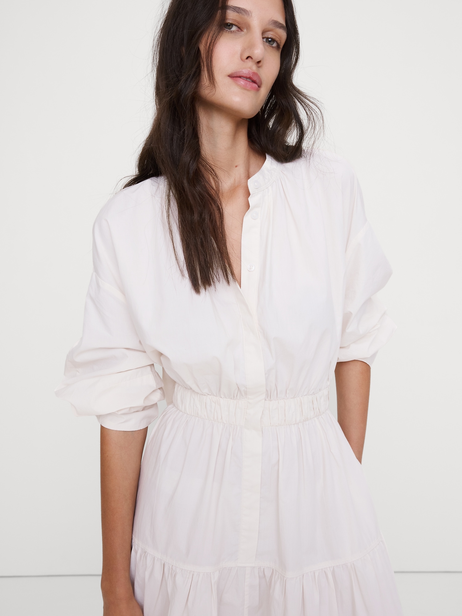 Image number 6 showing, Cotton Poplin Midi Shirt Dress with Open Back