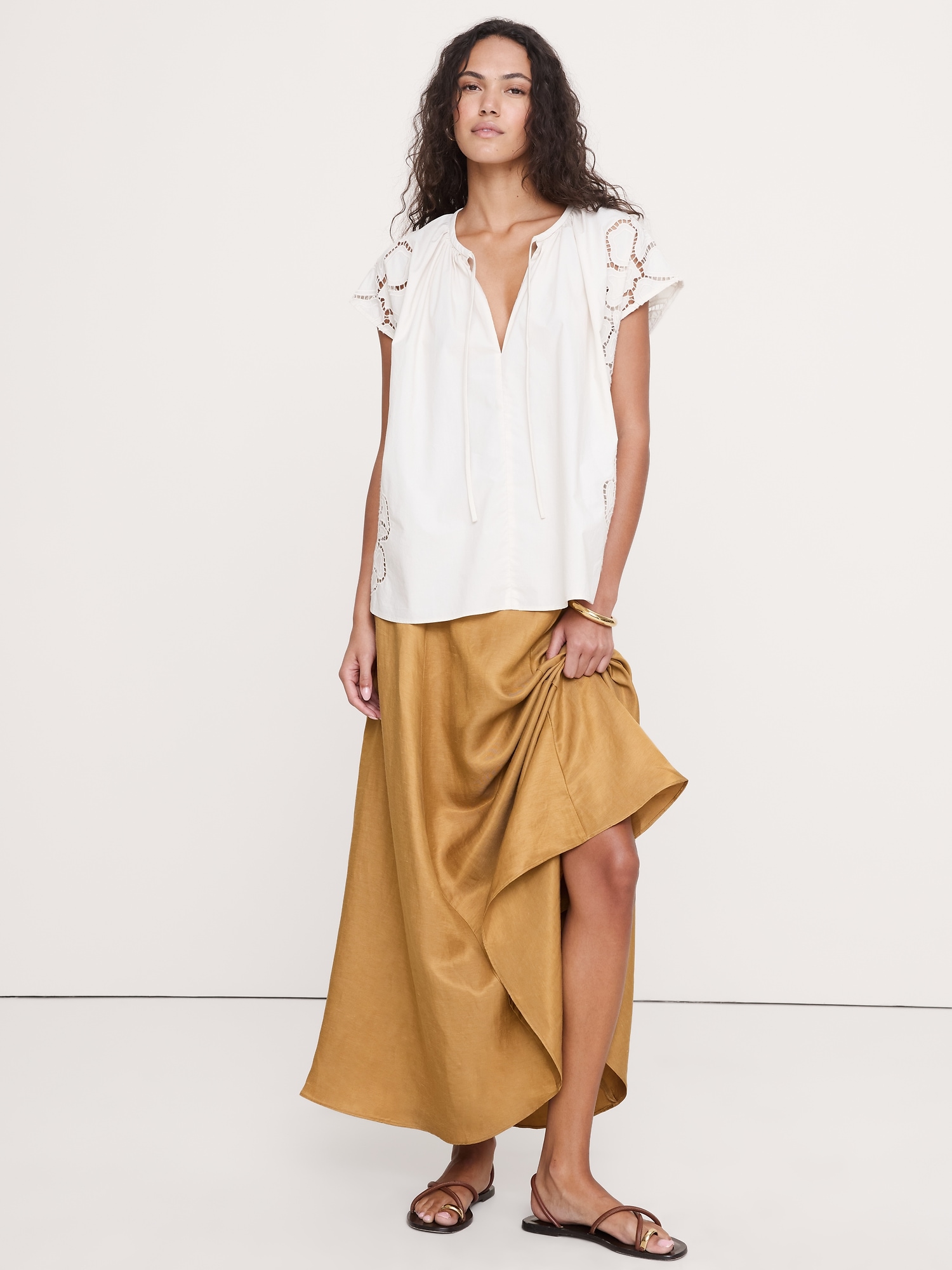 Image number 1 showing, Embroidered Cotton Poplin Split-Neck Tunic