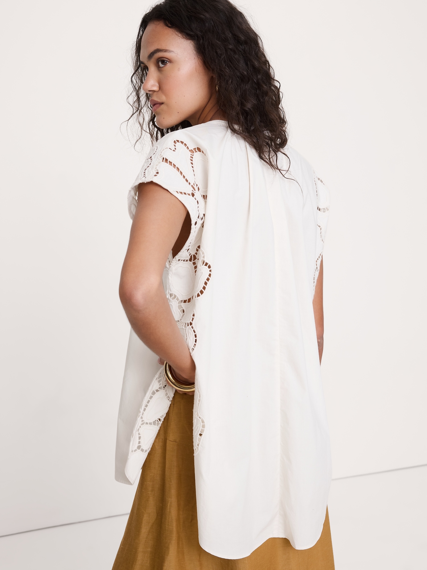 Image number 6 showing, Embroidered Cotton Poplin Split-Neck Tunic