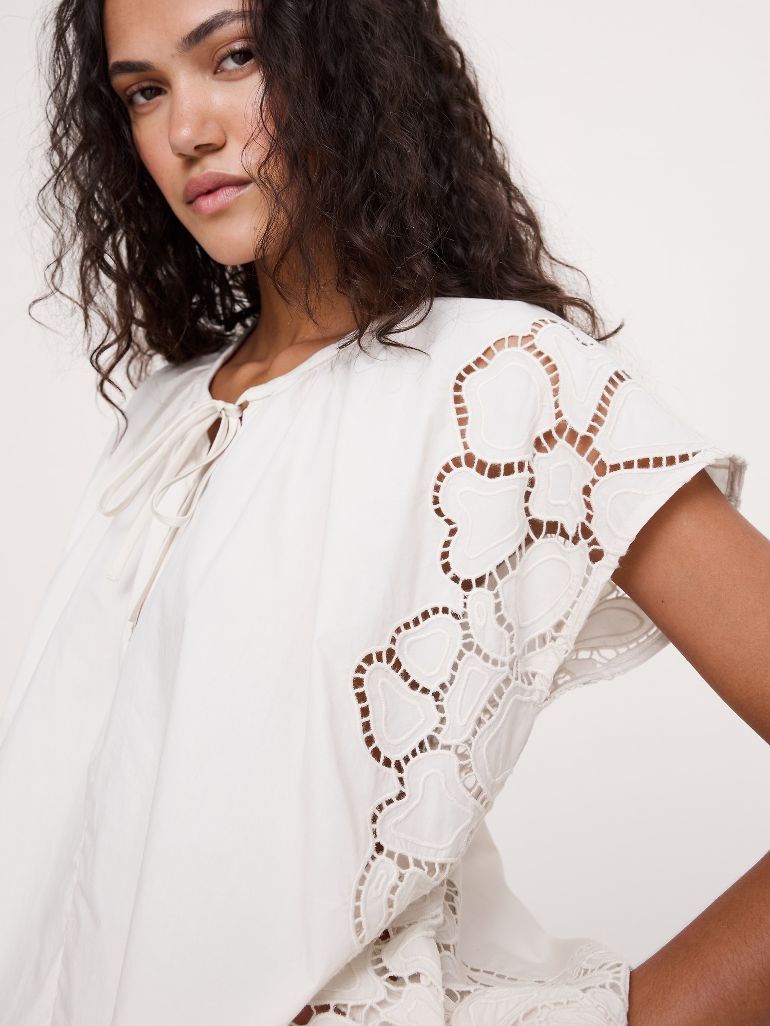 Image number 7 showing, Embroidered Cotton Poplin Split-Neck Tunic