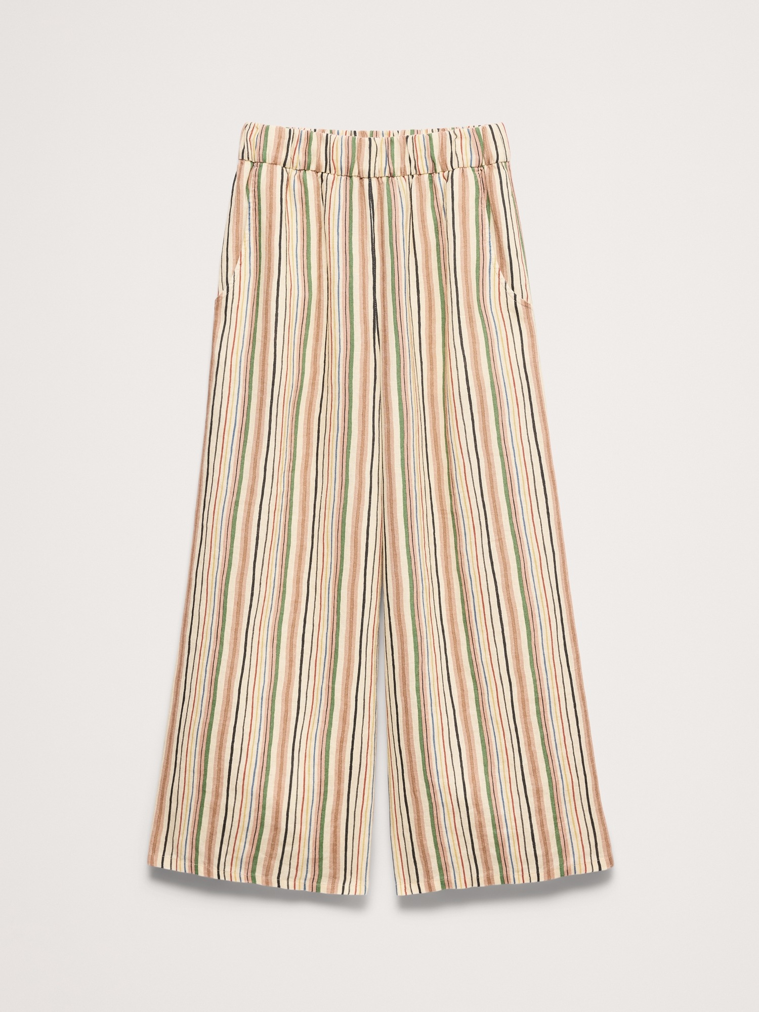 Женские брюки Banana Republic The Pull-On Wide-Leg Ankle Pant in Linen, цвет: Кремовый разноцветный полосатый — фото 4