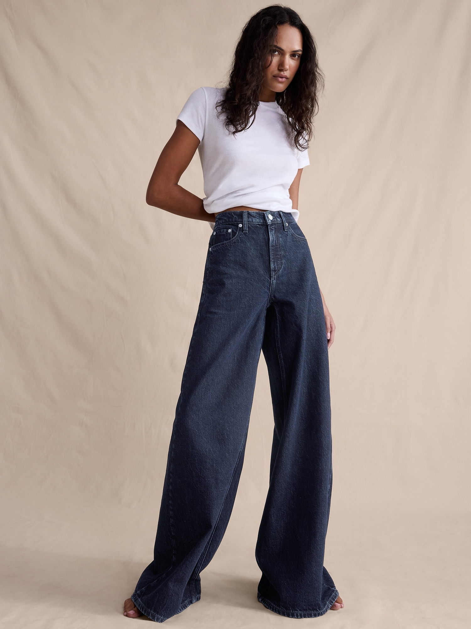 Image number 4 showing, High-Rise Wide-Leg Lightweight Palazzo Jean