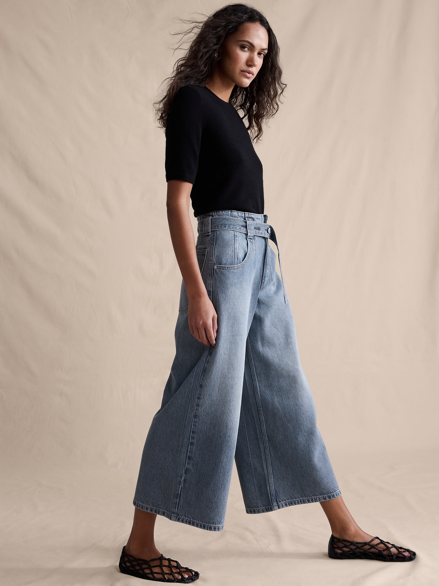 Image number 3 showing, Ultra-High Rise Lightweight Culotte Jean