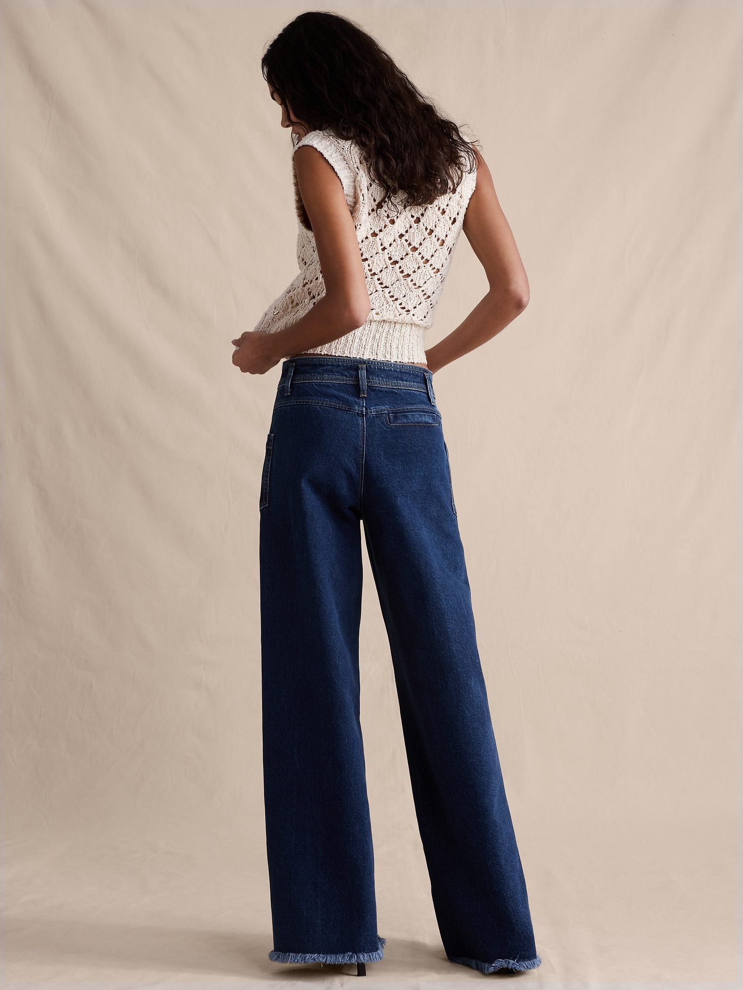Image number 2 showing, Mid-Rise Wide-Leg Marbled Jean with Raw Hem