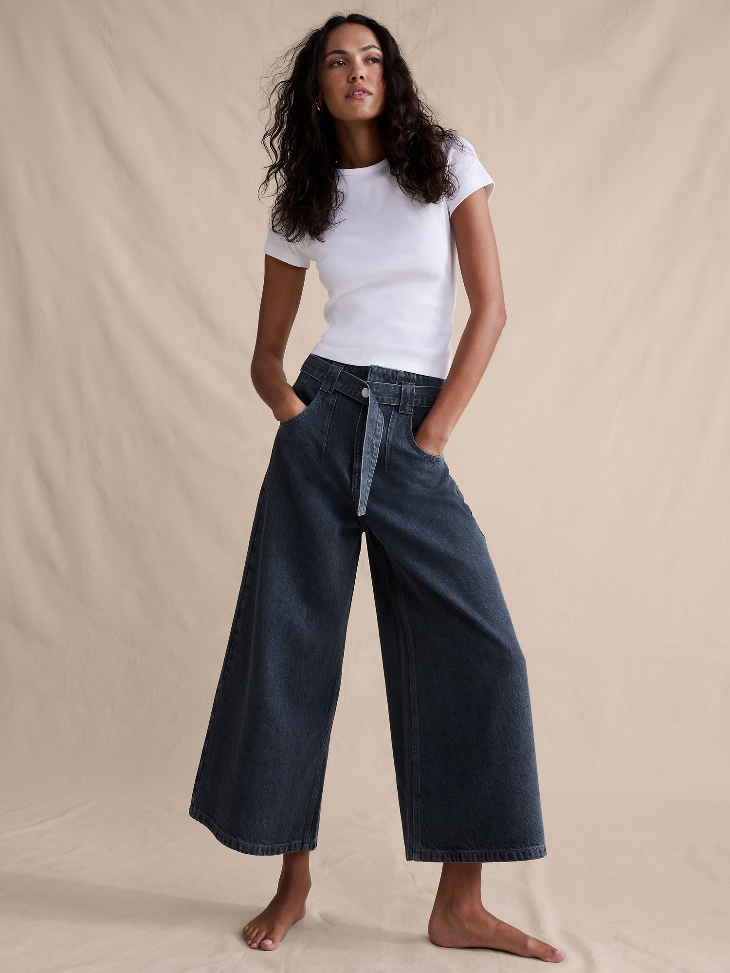 Image number 4 showing, Ultra-High Rise Lightweight Culotte Jean