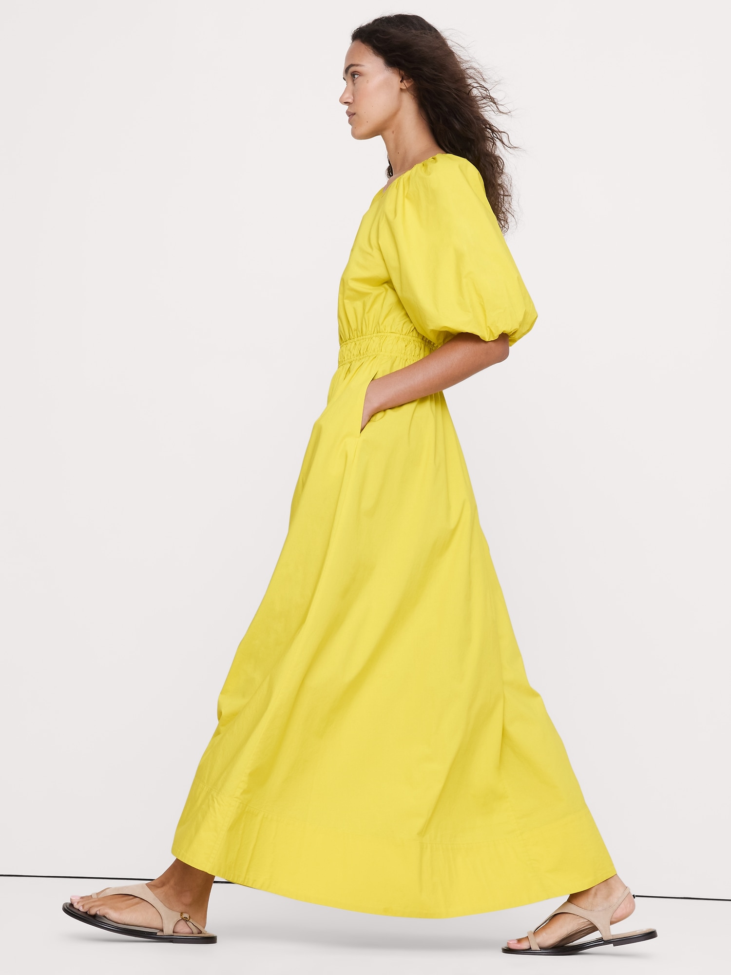 Image number 4 showing, Cotton Poplin Puff-Sleeve Maxi Dress