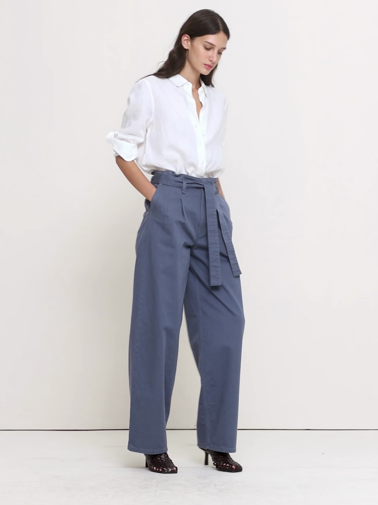 High-Rise Straight-Leg Paperbag Pant