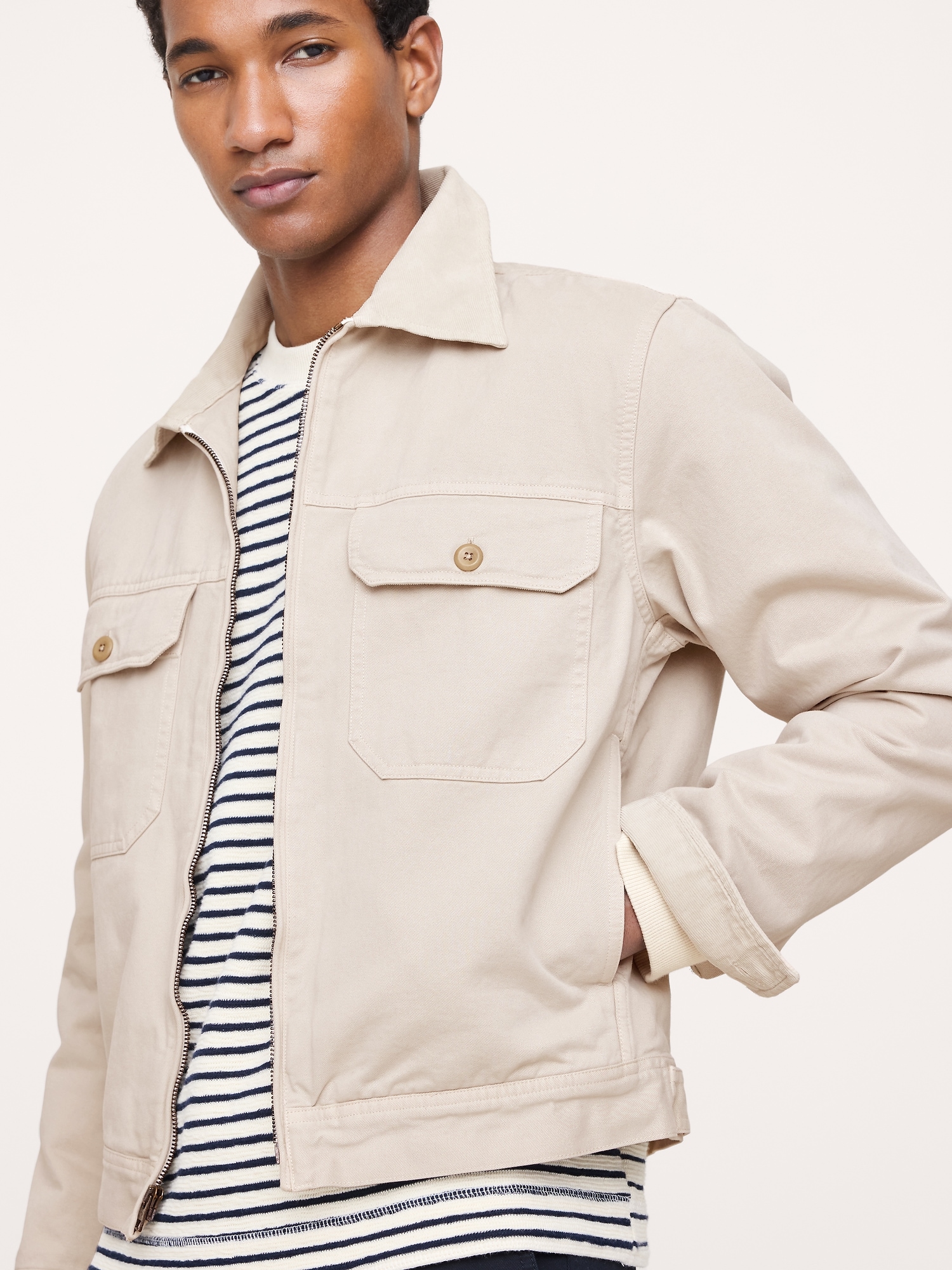 Cotton Twill Mechanic's Jacket with Corduroy Collar