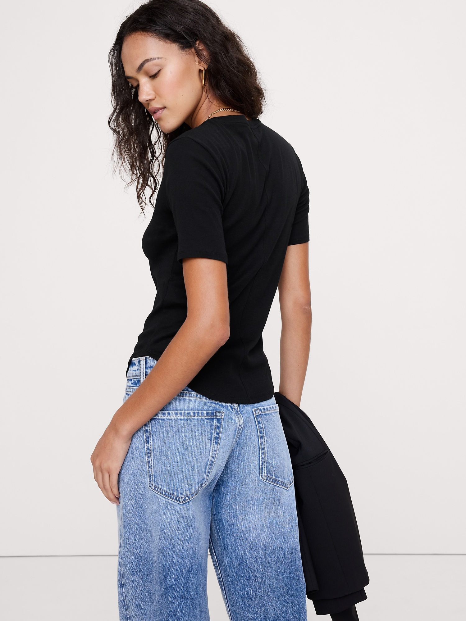 Image number 3 showing, Baby Rib Cotton Elbow-Sleeve T-Shirt