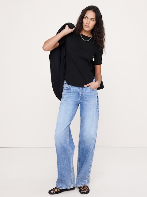 Airy Cotton Elbow-Sleeve T-Shirt