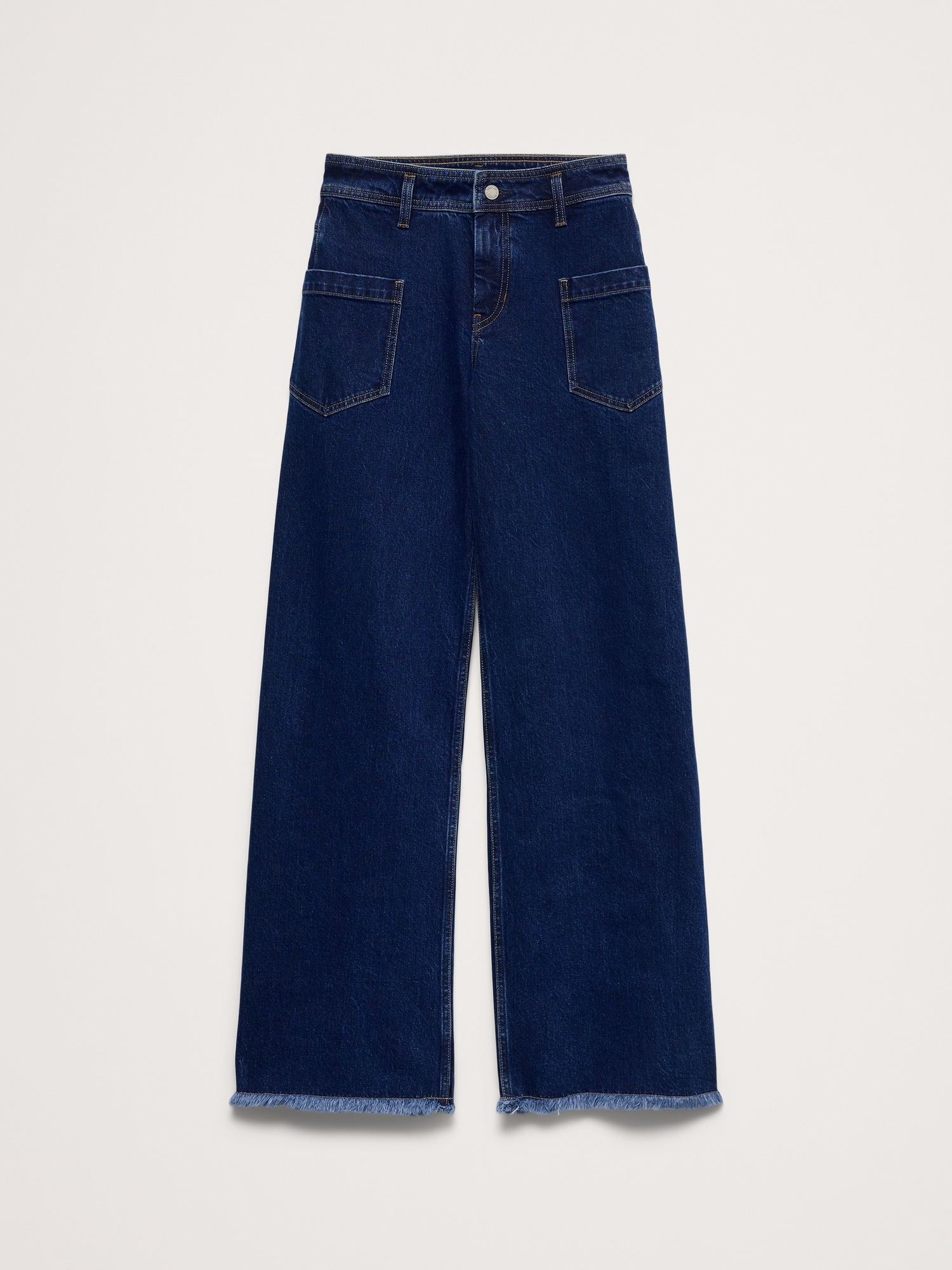 Image number 4 showing, Mid-Rise Wide-Leg Marbled Jean with Raw Hem