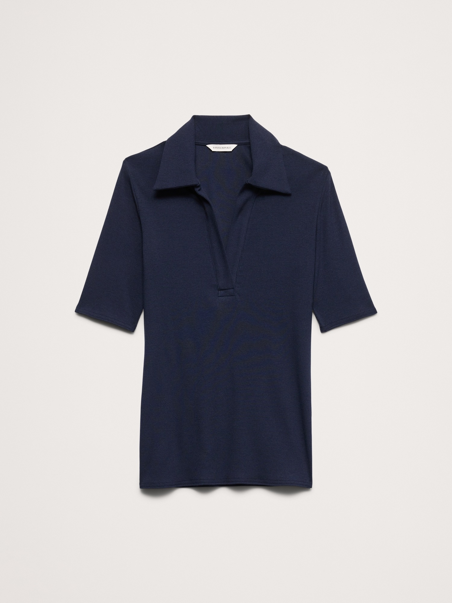 Женское поло Banana Republic Ribbed Elbow-Sleeve Polo, цвет: Тёмно-синий — фото 2