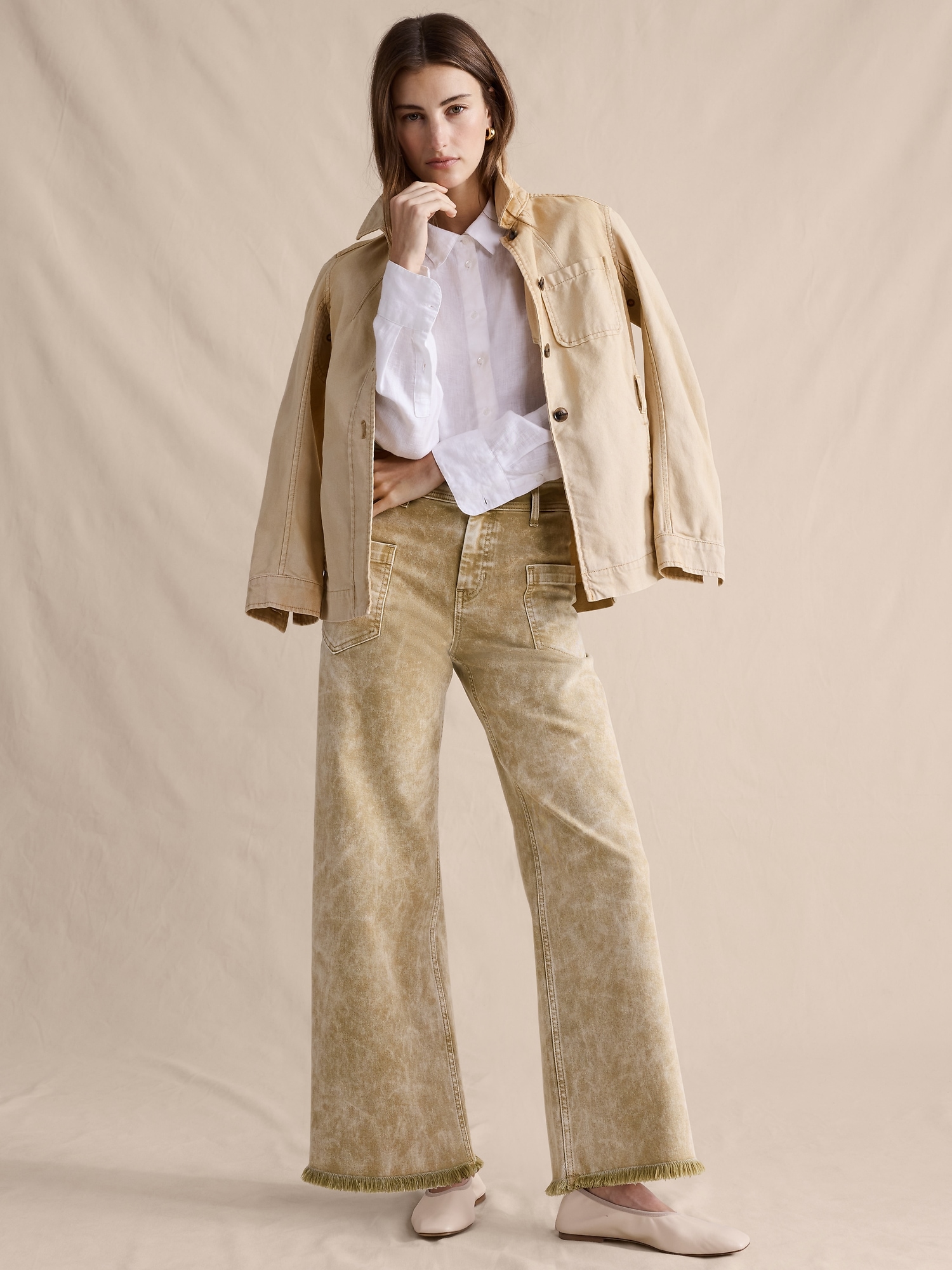 Mid-Rise Wide-Leg Marbled Jean with Raw Hem