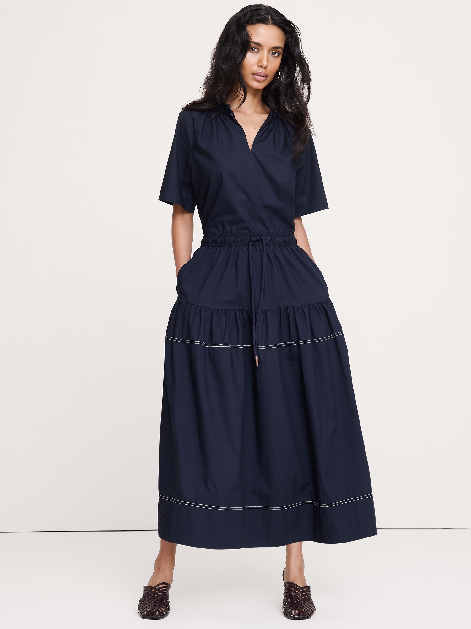 Cotton Poplin Tiered Maxi Skirt