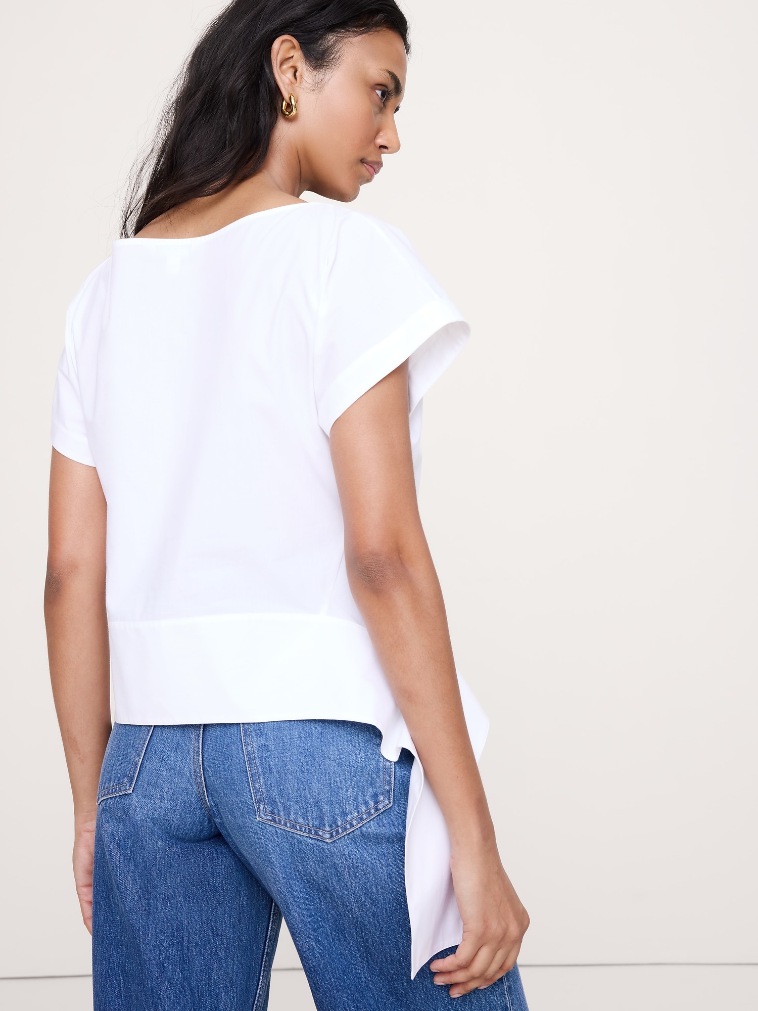 Image number 5 showing, Cotton Poplin Boatneck Asymmetrical Top