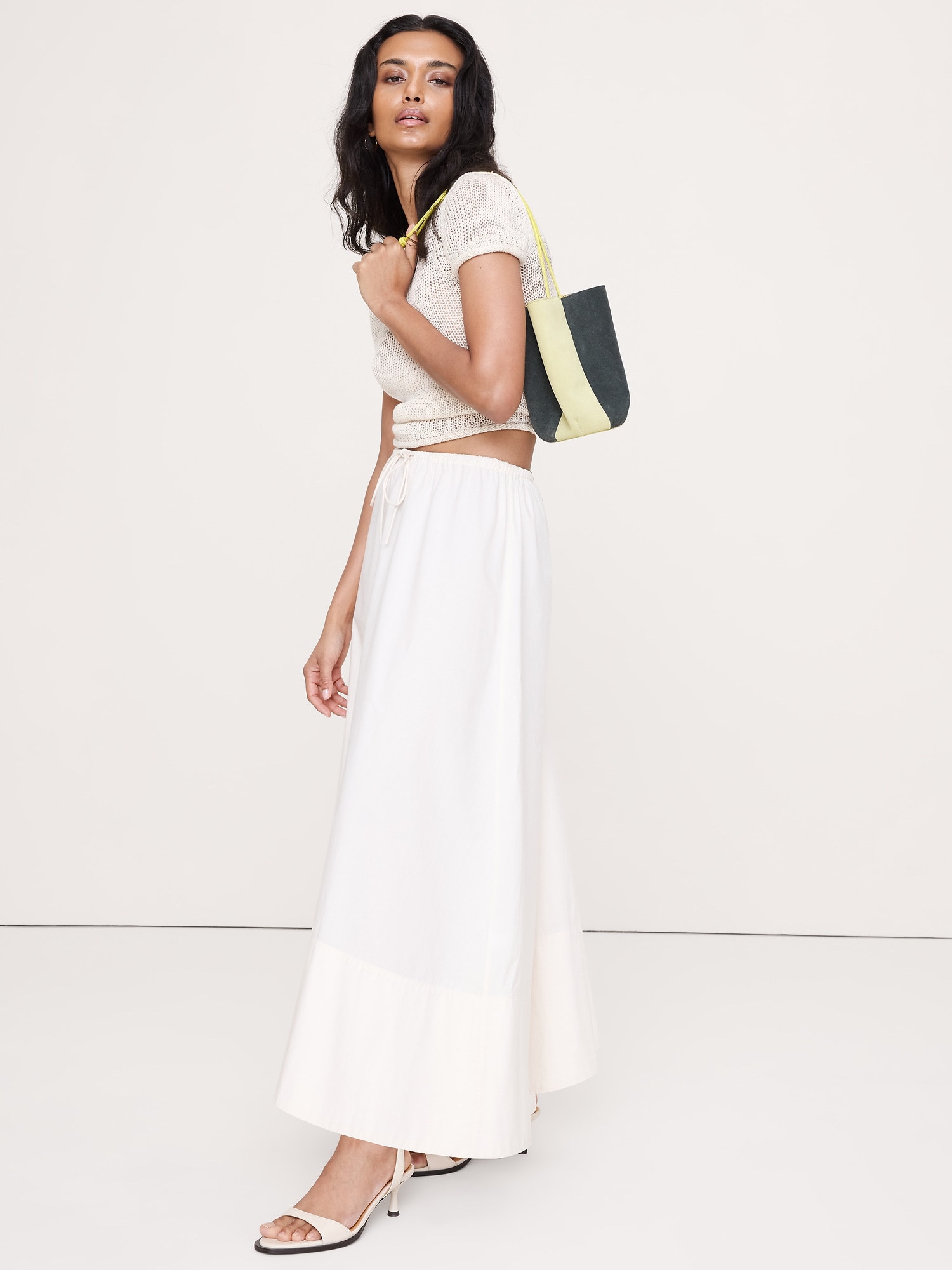 Cotton Poplin Drawstring Maxi Skirt