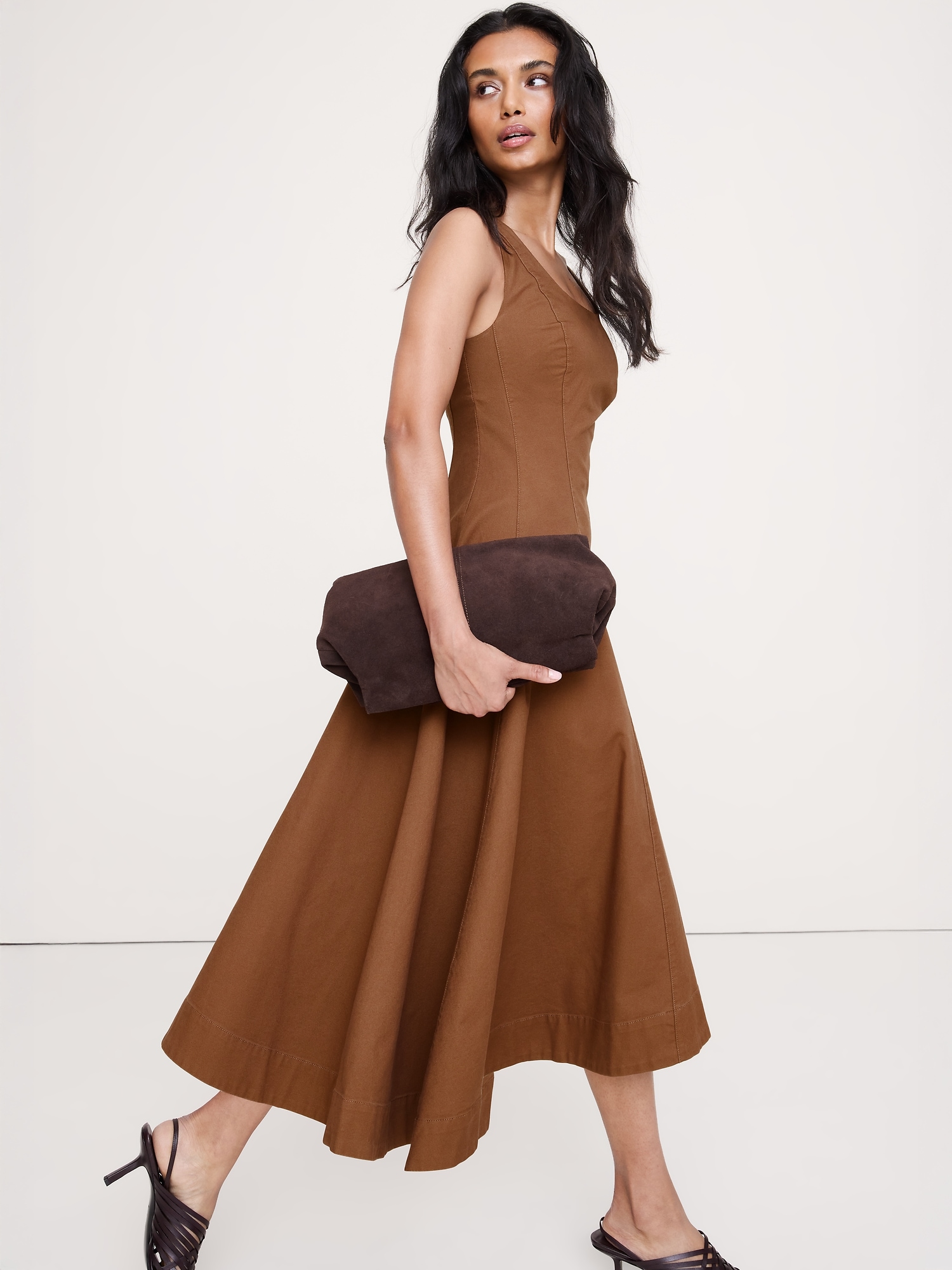 Image number 3 showing, Cotton Canvas Asymmetric Midi Dress