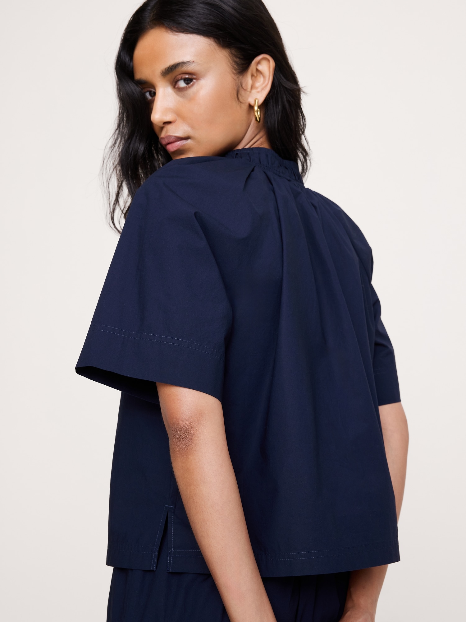 Image number 2 showing, Cotton Poplin Split-Neck Top