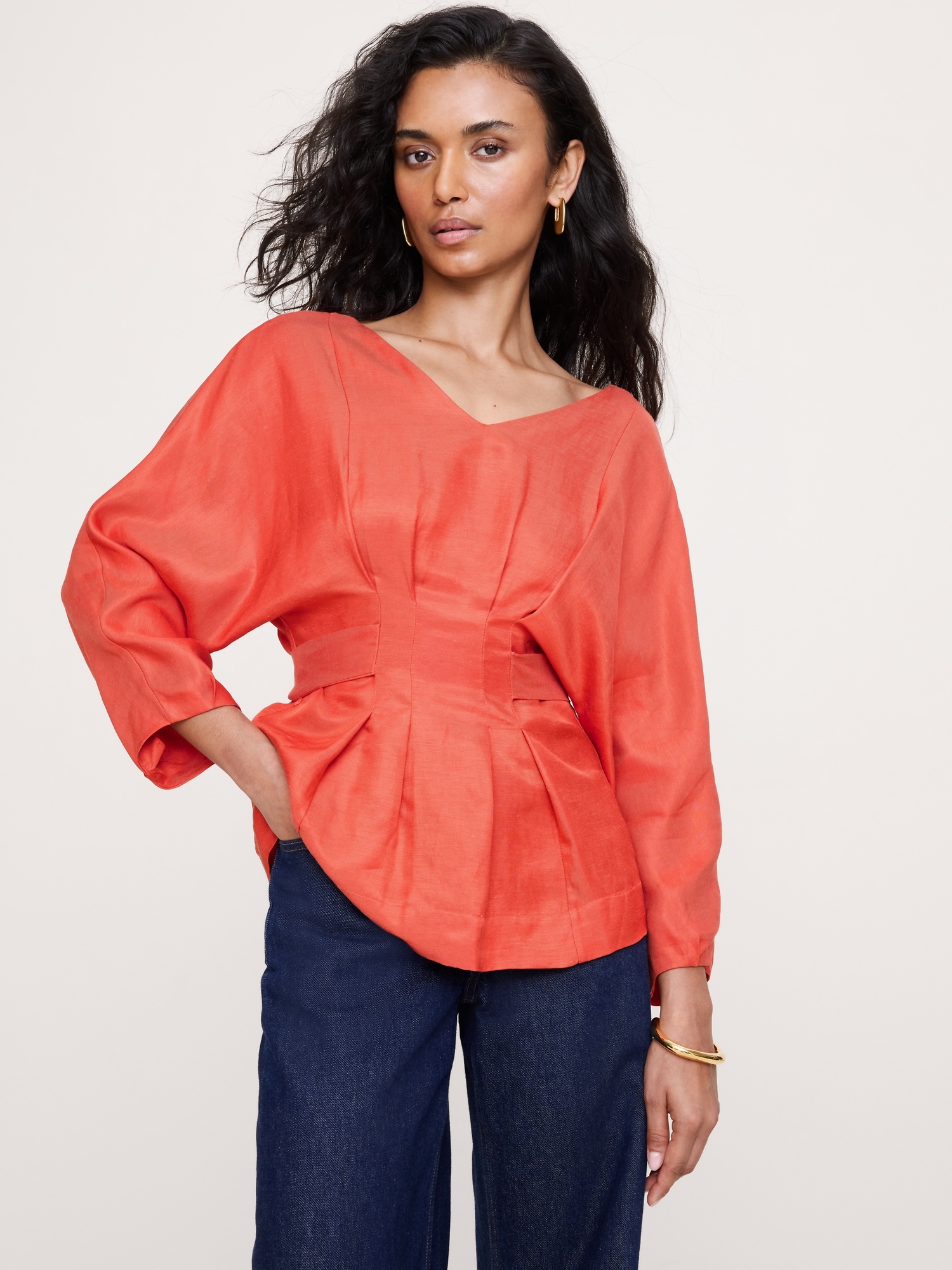 Image number 1 showing, Viscose-Linen Pleated Top