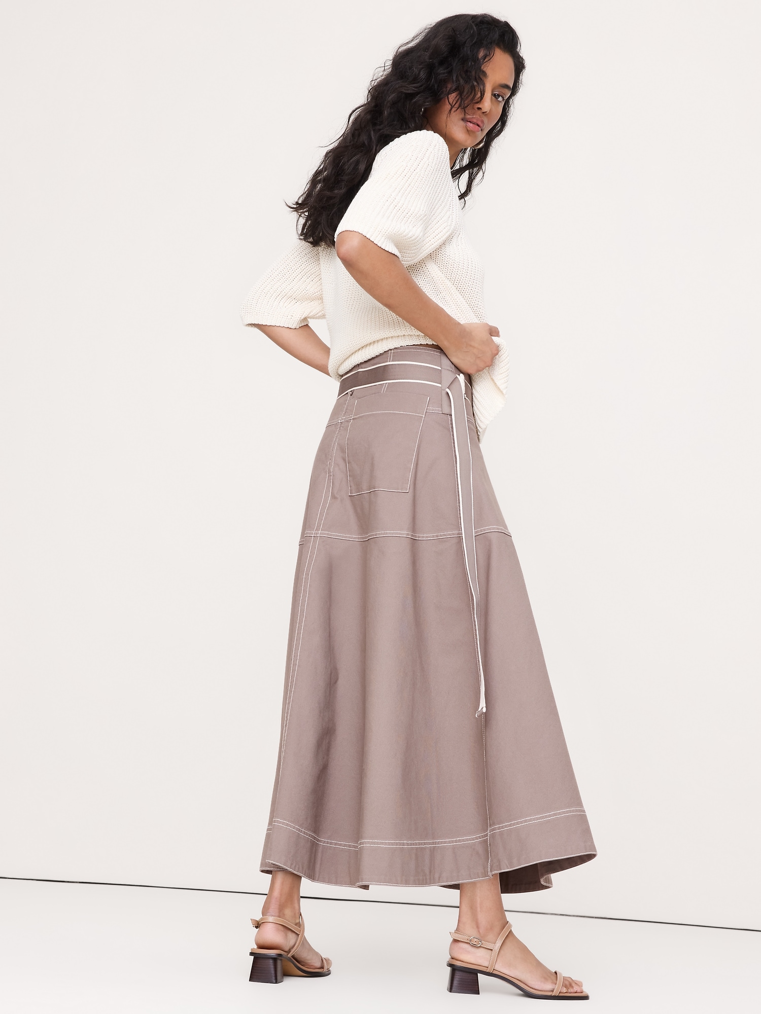 Image number 2 showing, Cotton Canvas Belted Maxi Skirt