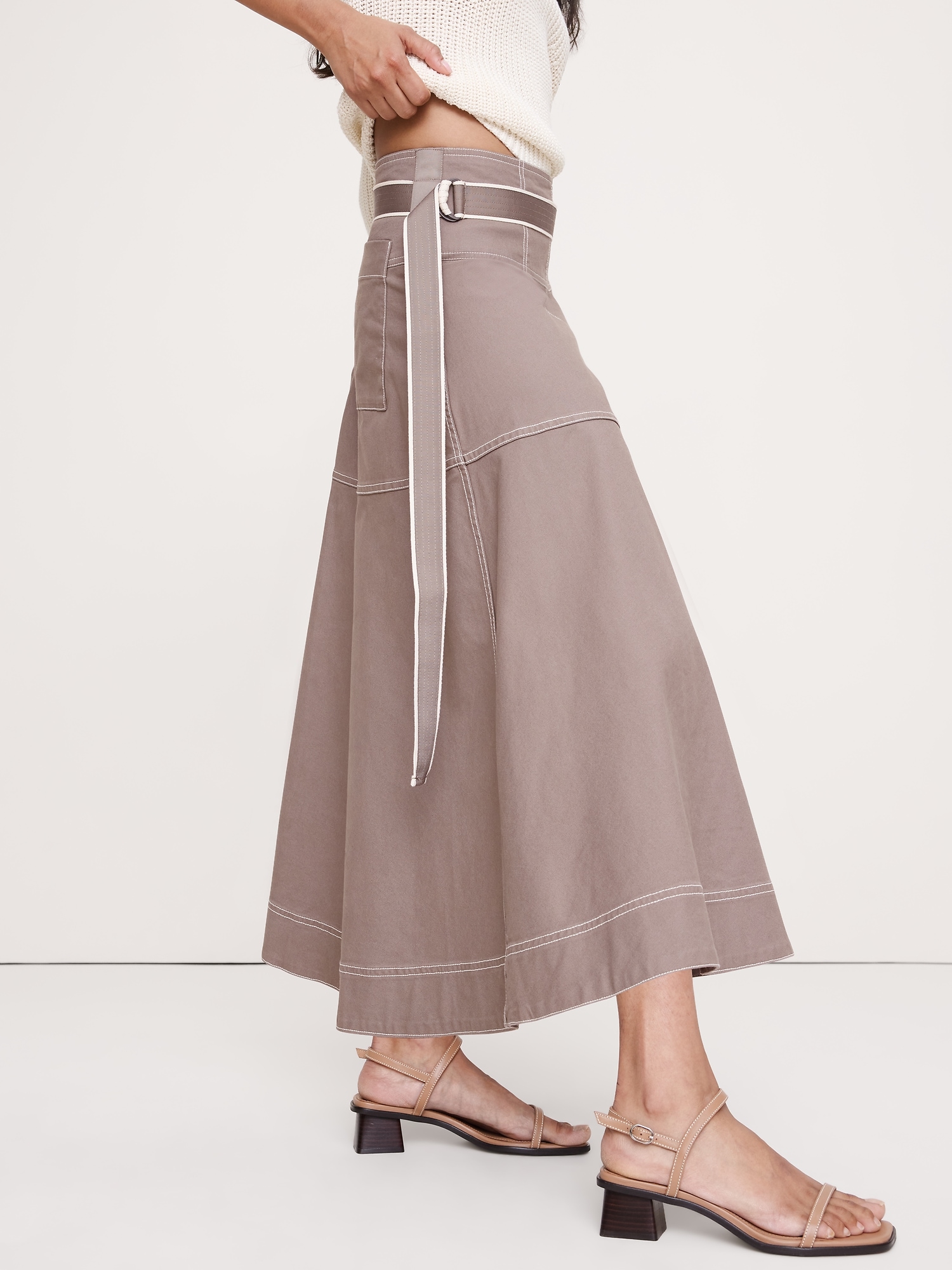 Image number 3 showing, Cotton Canvas Belted Maxi Skirt