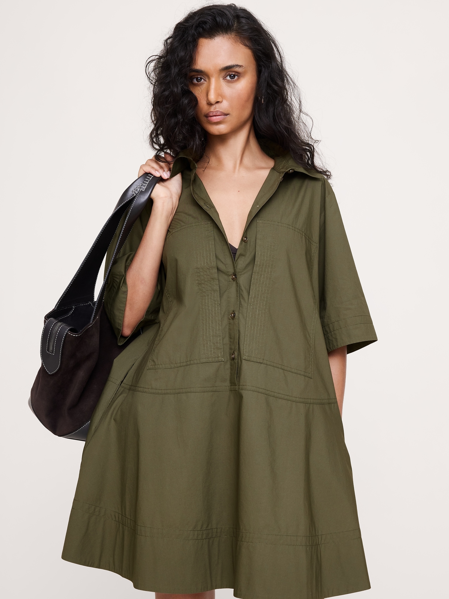 Image number 6 showing, Cotton Poplin Trapeze Mini Shirt Dress