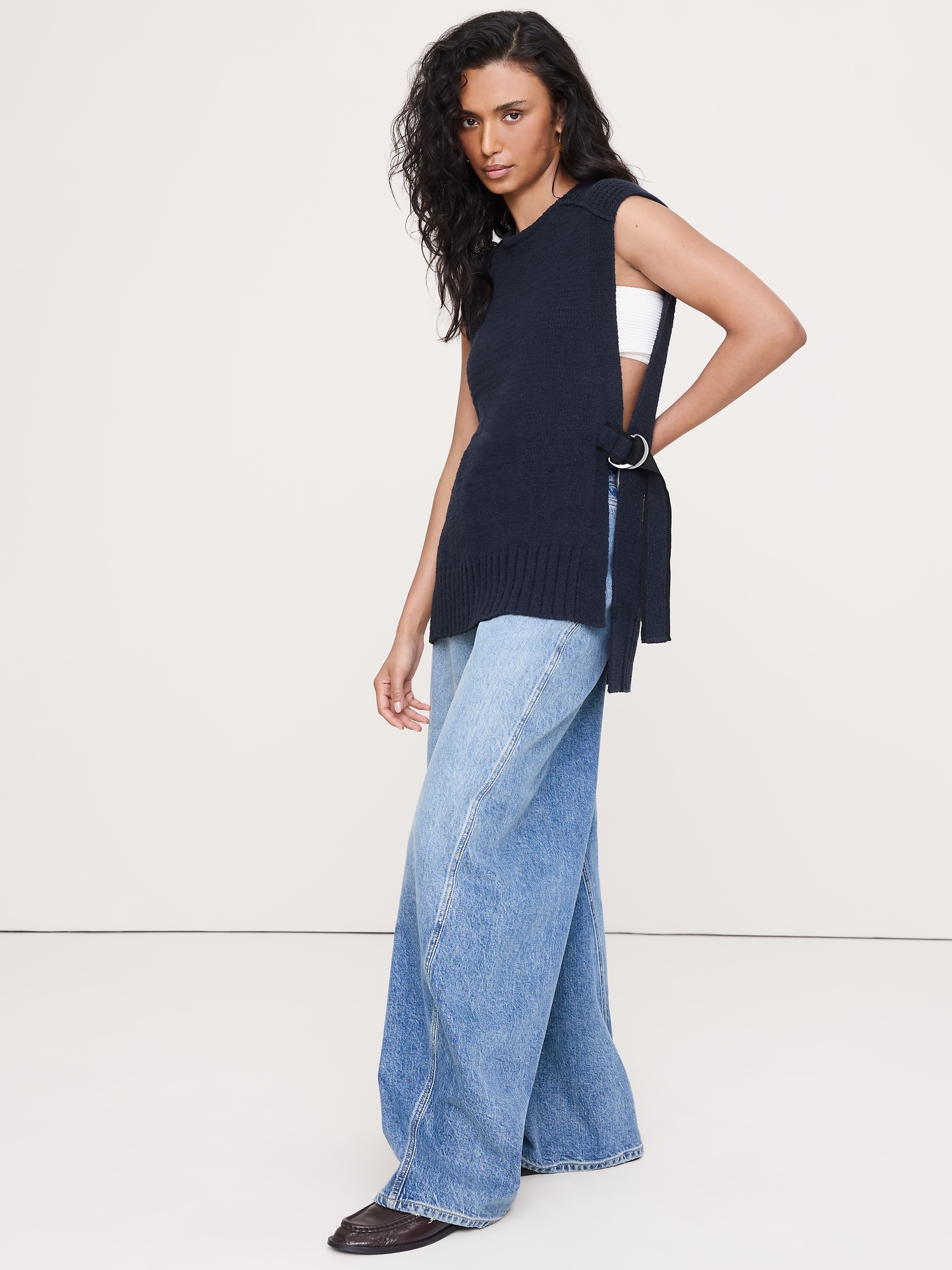 Chunky Cotton-Blend Sweater Vest with Open Sides