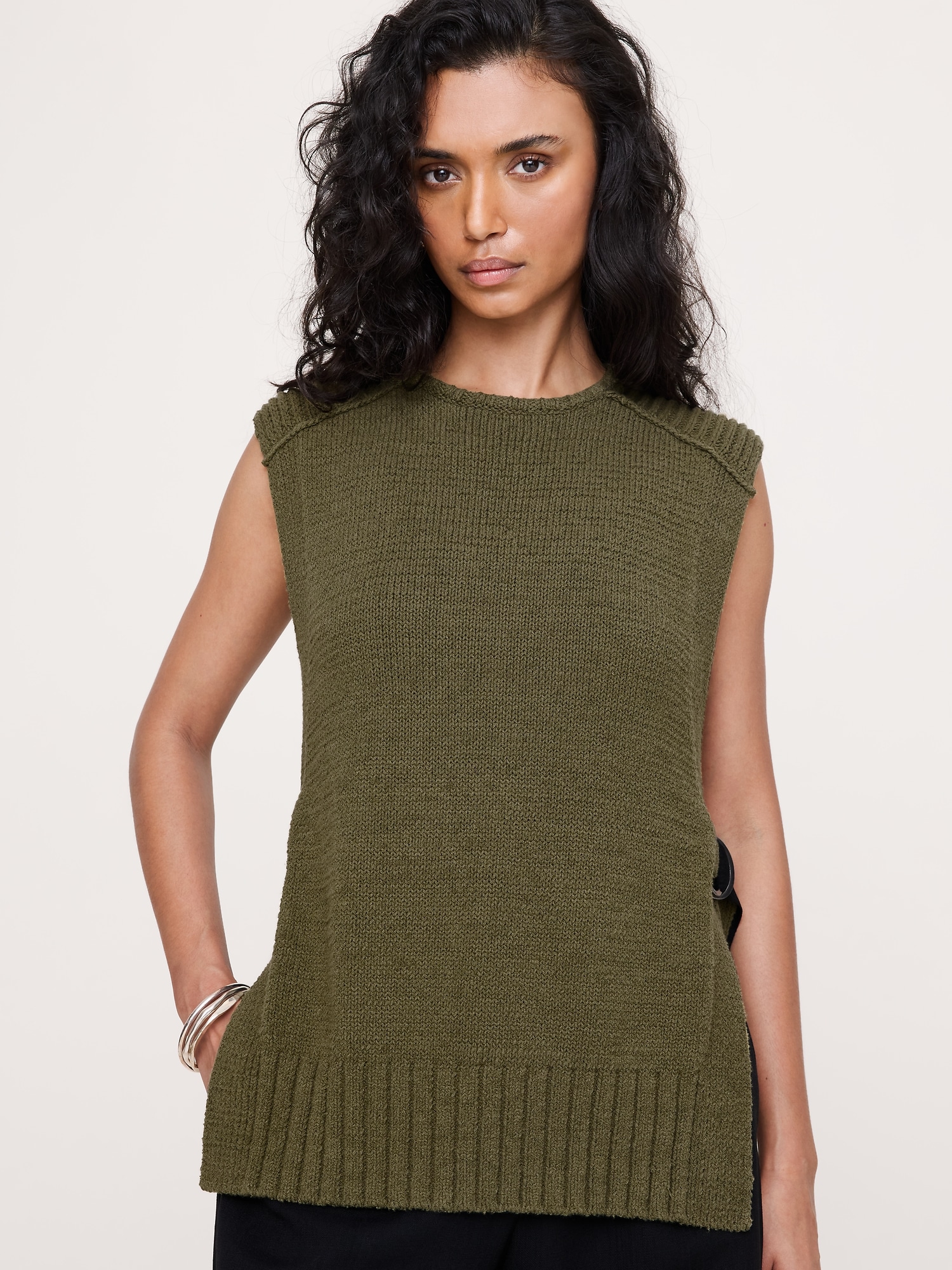 Chunky Cotton-Blend Sweater Vest with Open Sides