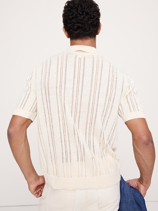 Linen-Cotton Textured Polo Cardigan | Banana Republic