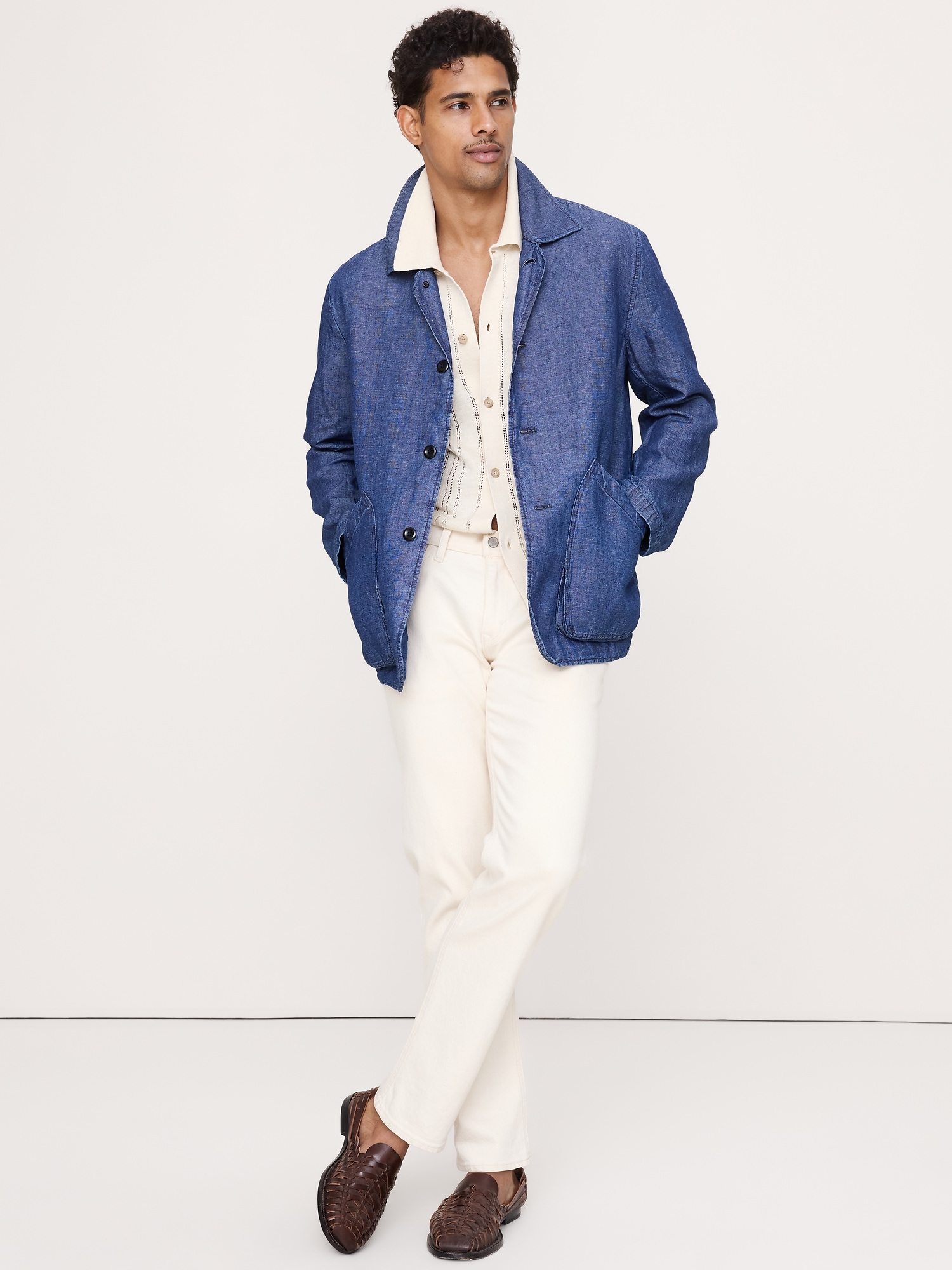 Image number 3 showing, Pointelle Linen-Cotton Polo Cardigan