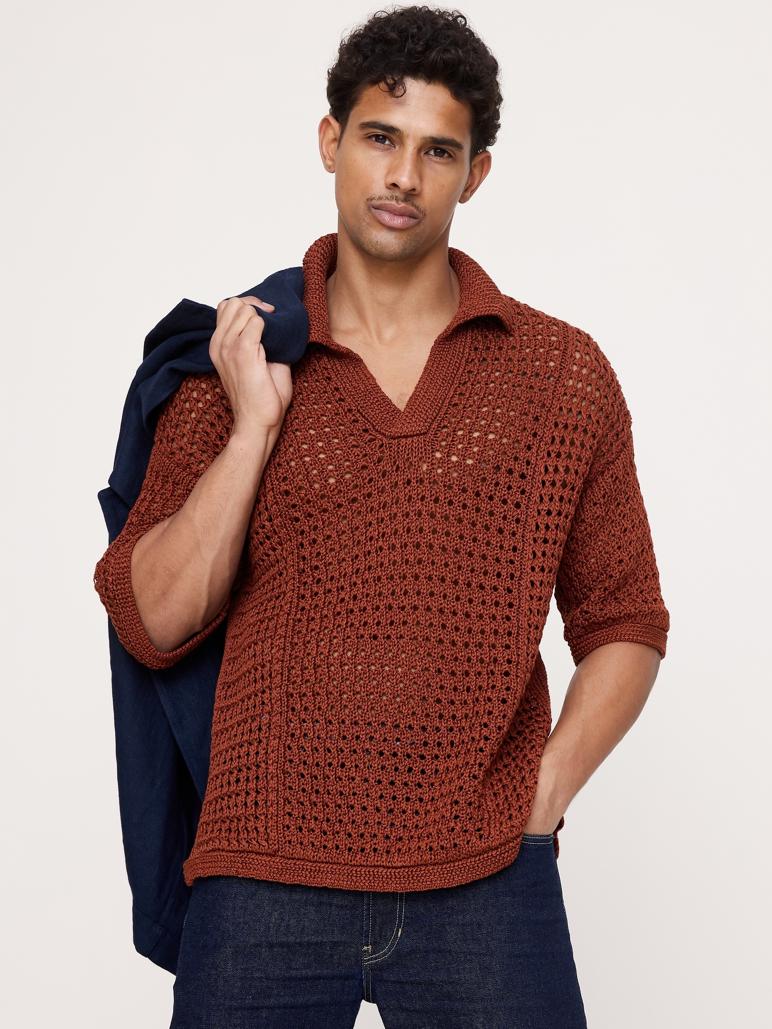 Crochet Cotton Sweater Polo