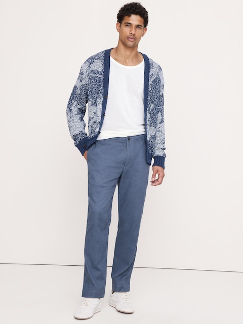 Straight Italian Linen-Cotton Pull-On Pant