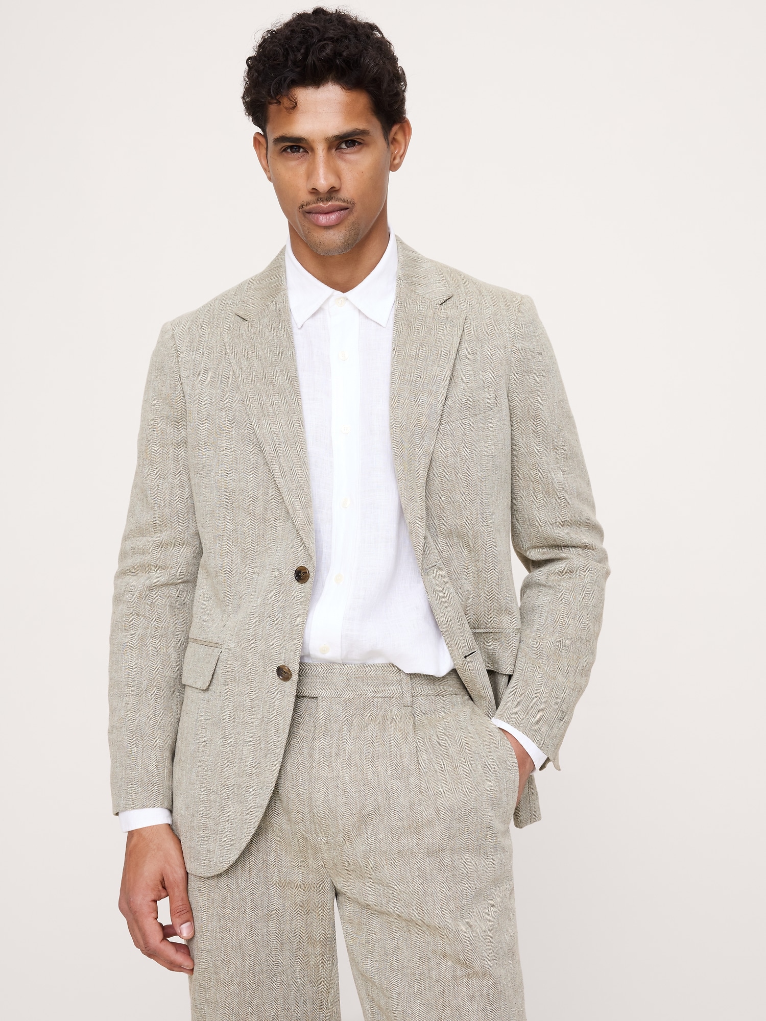 Green Linen-Cotton Suit Jacket