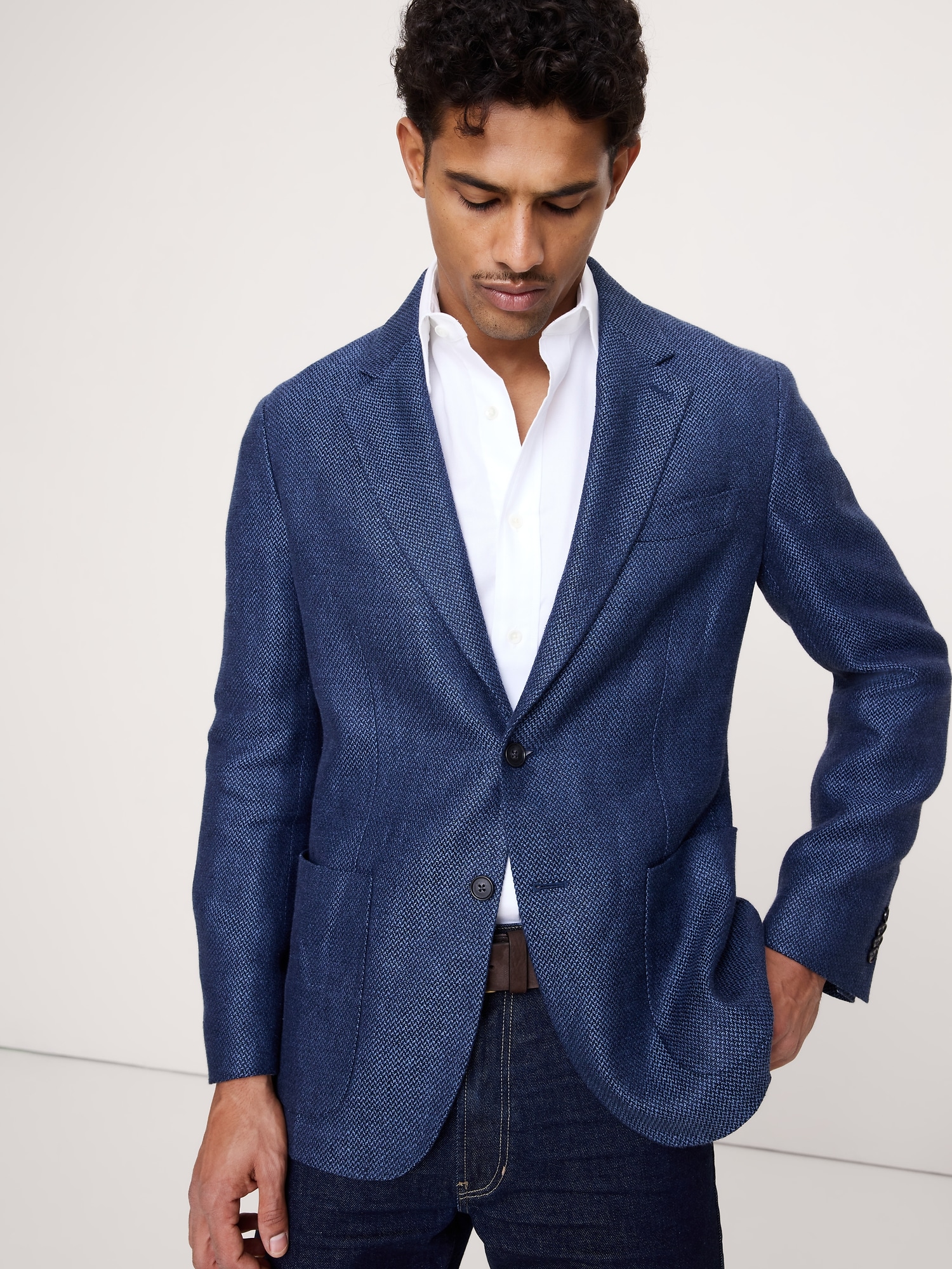 Blue Herringbone Linen Sport Coat