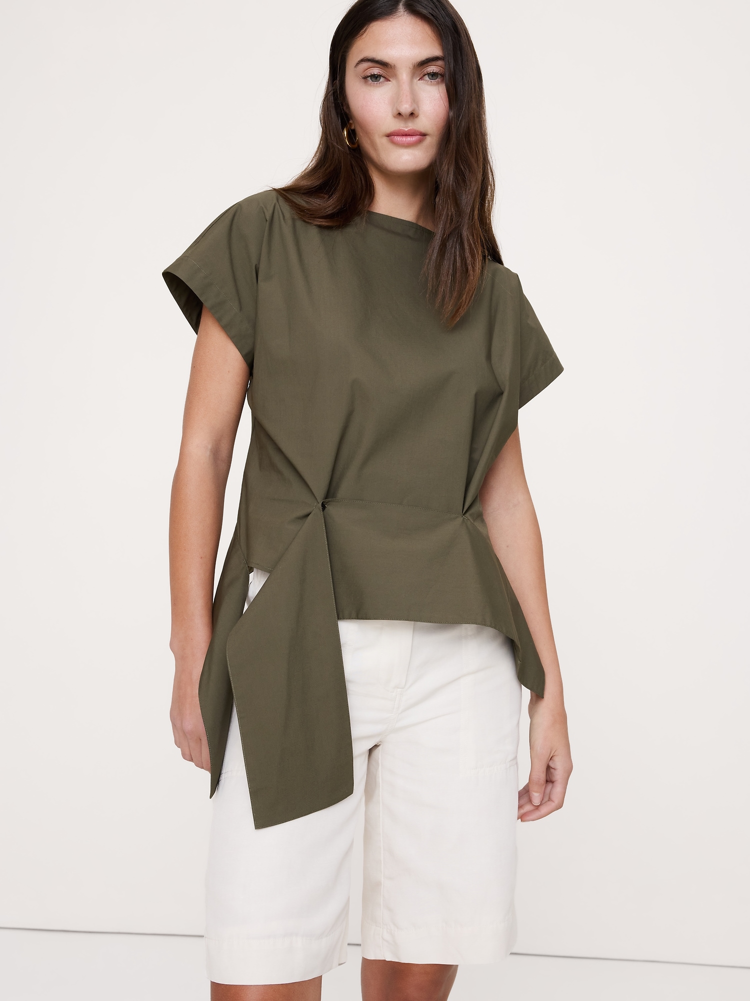 Image number 1 showing, Cotton Poplin Boatneck Asymmetrical Top