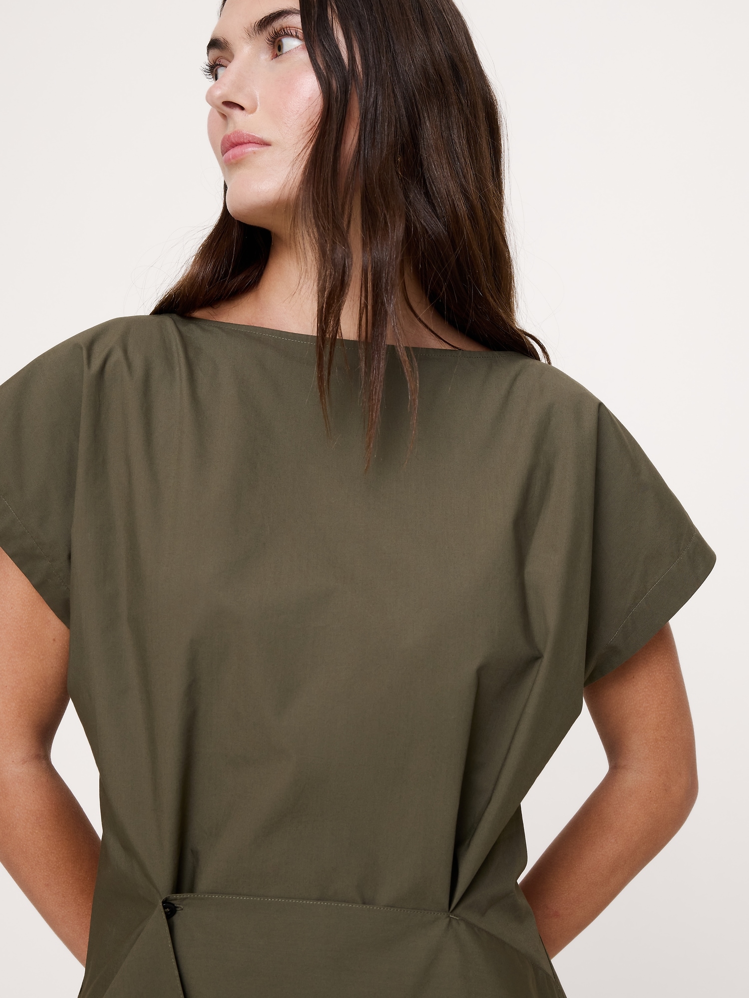 Image number 3 showing, Cotton Poplin Boatneck Asymmetrical Top