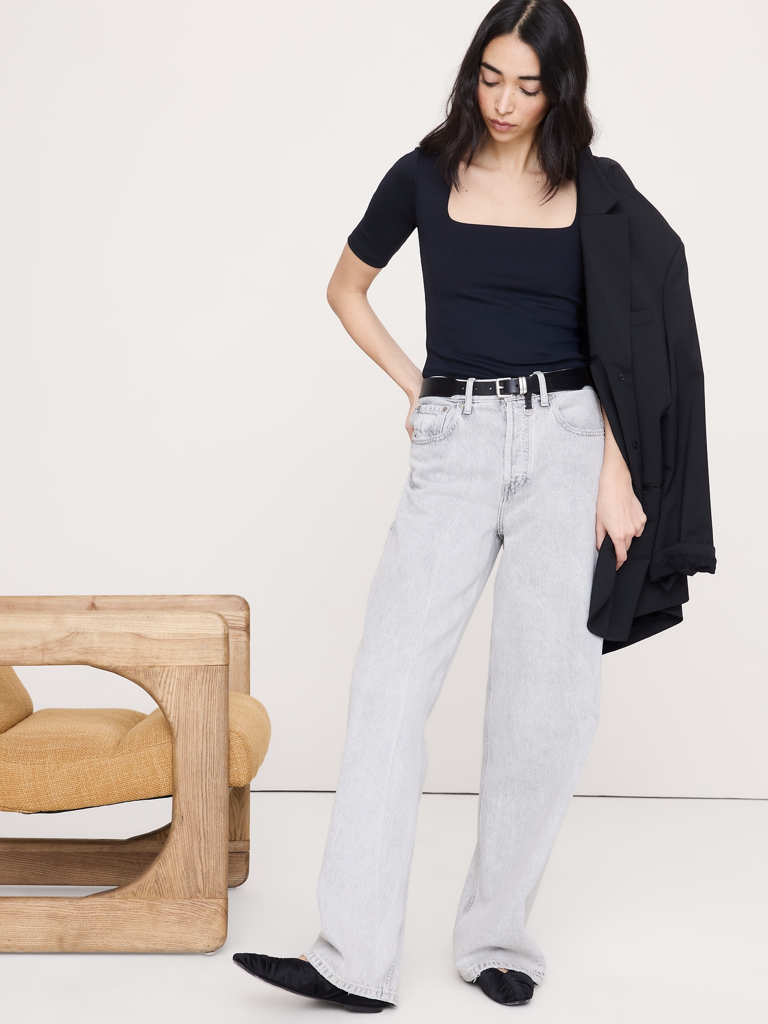 Image number 1 showing, Sculpted-Stretch Square-Neck Top