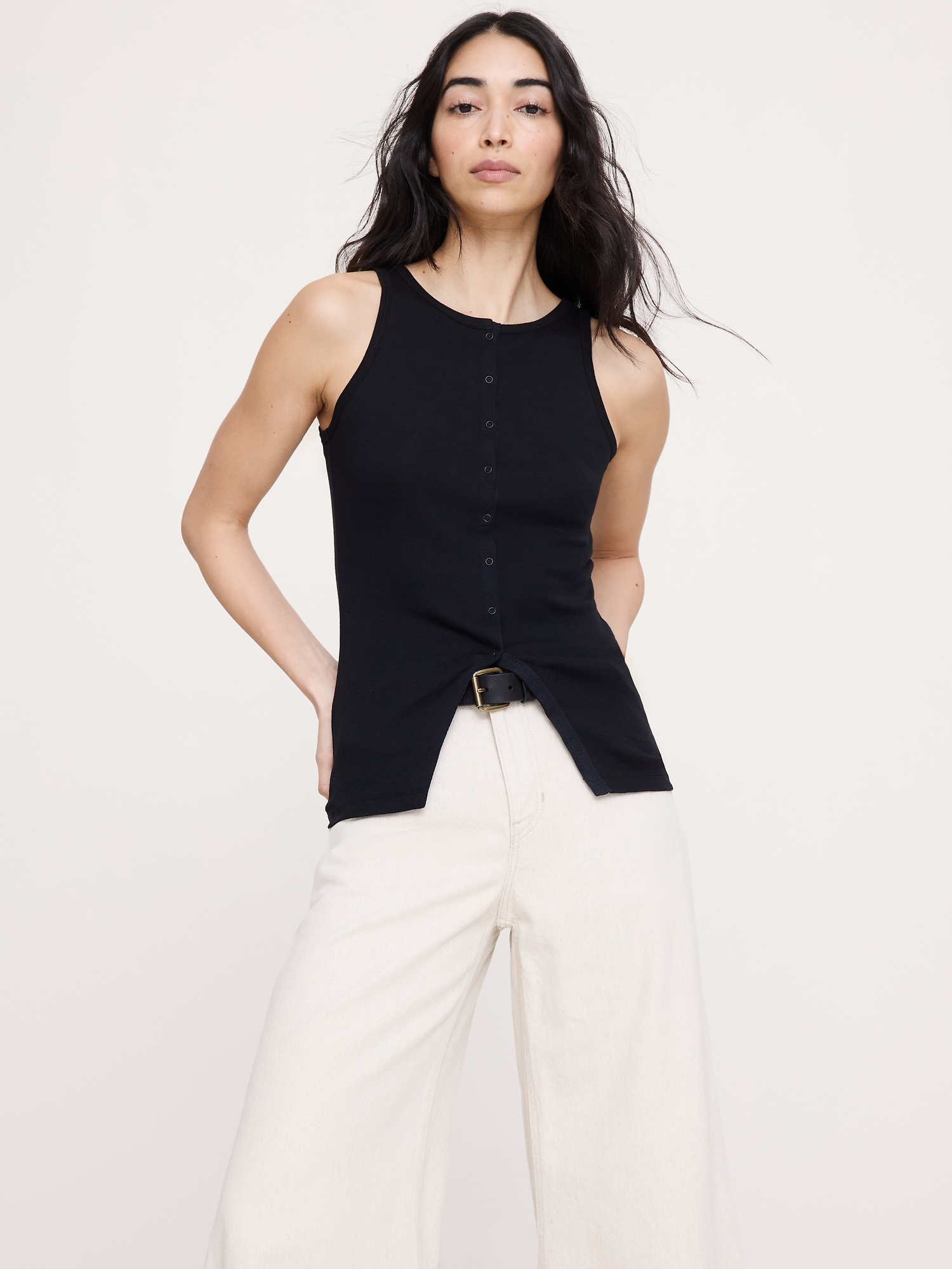 Image number 1 showing, Airy Cotton Snap-Front Tank