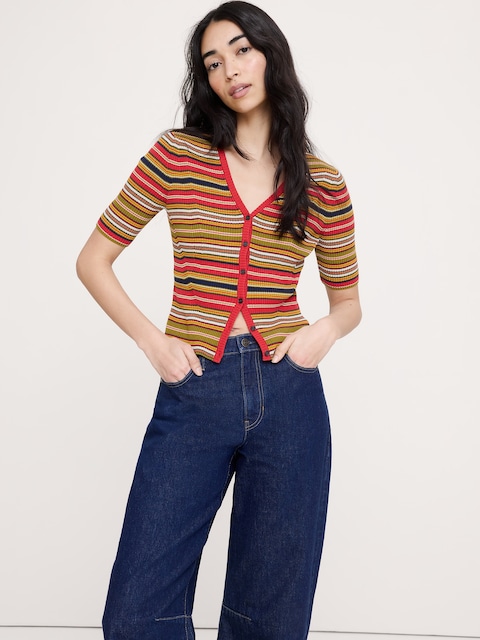 Ribbed Cotton Cropped Cardigan